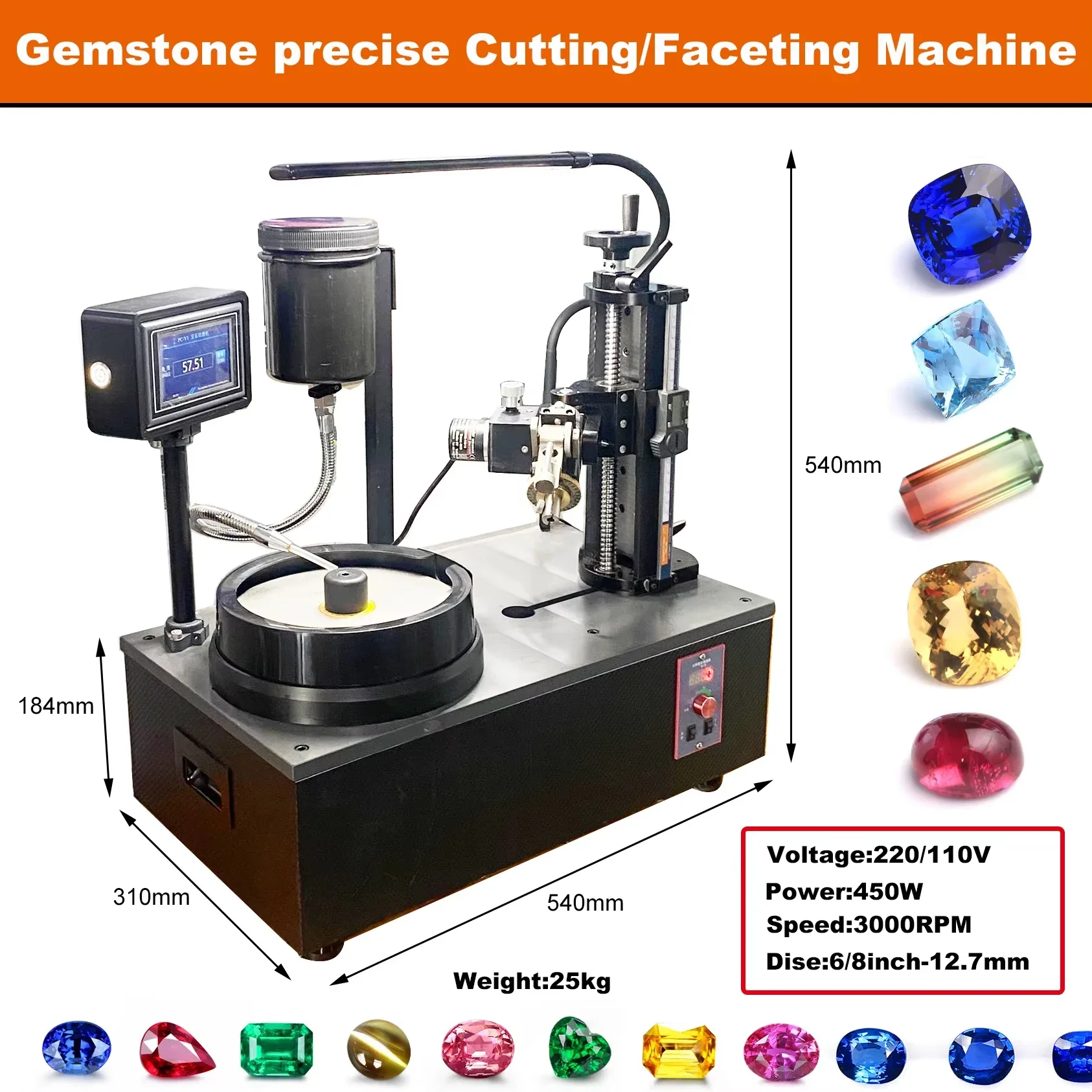 New Arrivals 6/8inch High Precise Lapidary Machine Digital Speed Control Manual Gemstone Gem Faceting Gem Cutting Machine