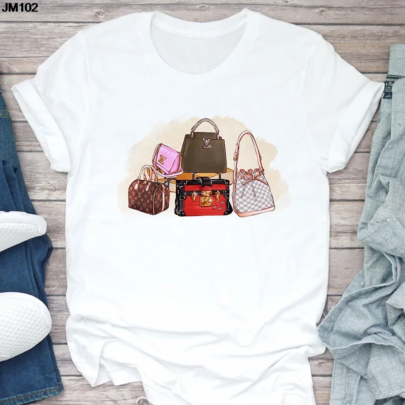 New Girl Bag Cosmetics Retro Plus-size Print Fashion Short-sleeved Blouse T-shirt Tops  Oversized T Shirt  Women Clothes