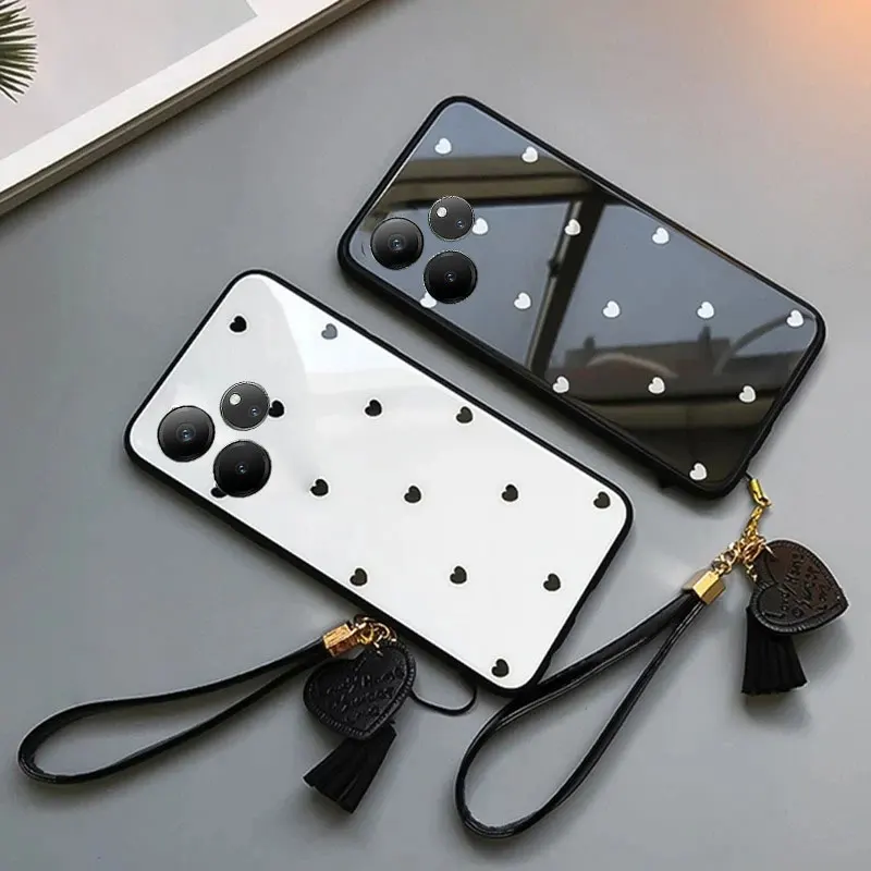 

For Realme GT 6 T GT6 Small Love Heart Tempered Glass Shockproof Hard Cover for Realme GT 6T NEO 6 5 SE NEO3 Wrist Strap Case