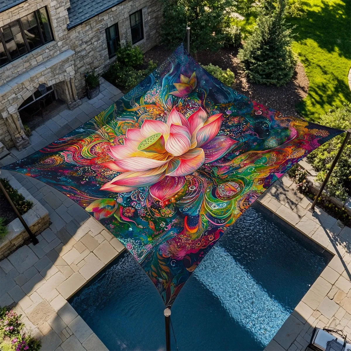 Lotus Flower Camping Sunshade Tent Camping Tarpaulin Picnic Cover Portable Village BeachCamping Tent Terrace Decor Ceiling Cloth