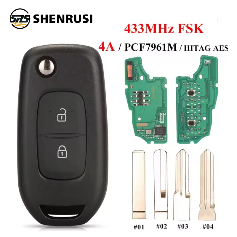 

2 кнопки, 433 МГц PCF7961M, 4A, откидной пульт дистанционного управления для Renault Dacia Logan 2 II 2018 2019 2020 FSK, автомобильный брелок управления