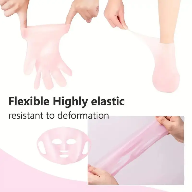 ● مجموعة مكونة من 3 قطع من السيليكون للعناية بالبشرة - مجموعة قناع ترطيب قابلة لإعادة الاستخدام، قفازات، جوارب - للوجه واليدين والقدمين الجافة والمتشققة #3