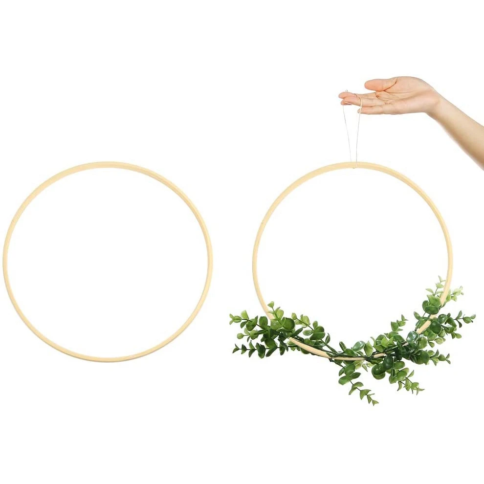 Wreath Rings 12 Pack 6 Sizes Wooden Bamboo Floral Hoop Wreath Macrame Craft Hoop Rings for DIY Dream Catcher