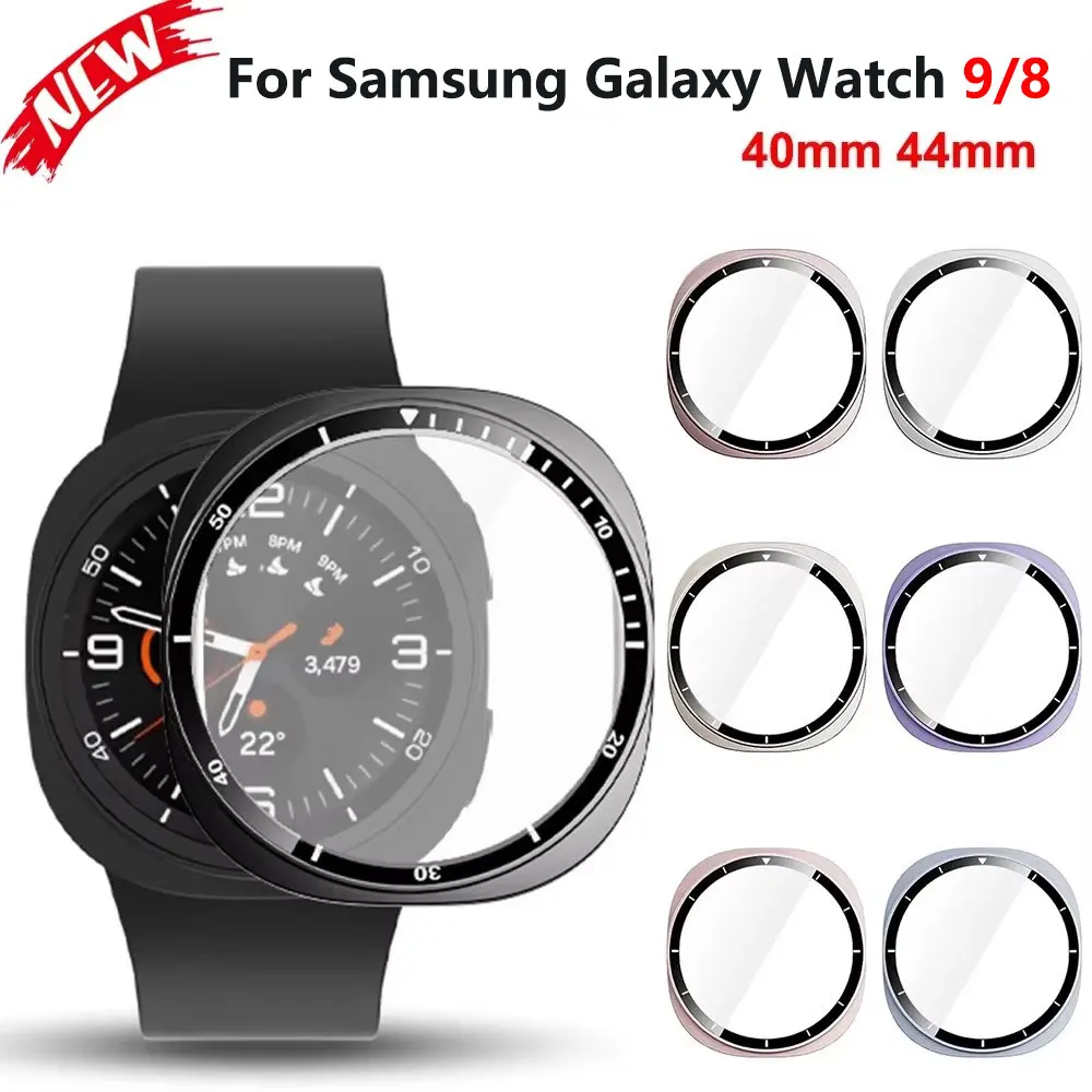 Tempered Glass+PC Cover For Samsung Galaxy Watch 9 8 44mm 40mm Coverage Protective Bumper Case For Galaxy Watch 8 9 Accessories