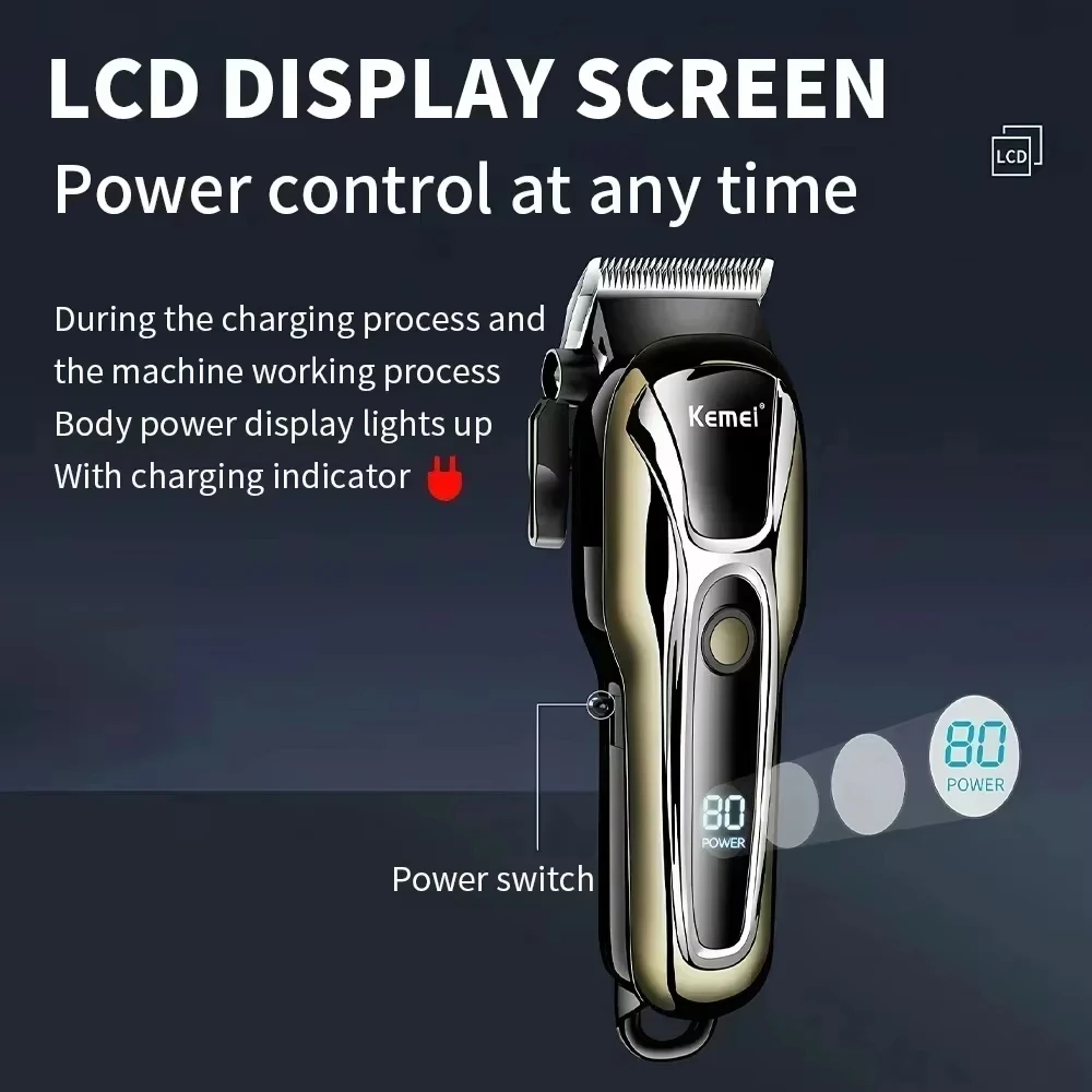 Kemei KM-PG1990A ماكينة قص الشعر القابلة لإعادة الشحن ماكينة تشذيب الشعر الكهربائية اللاسلكية الاحترافية للرجال ماكينة قص الشعر
