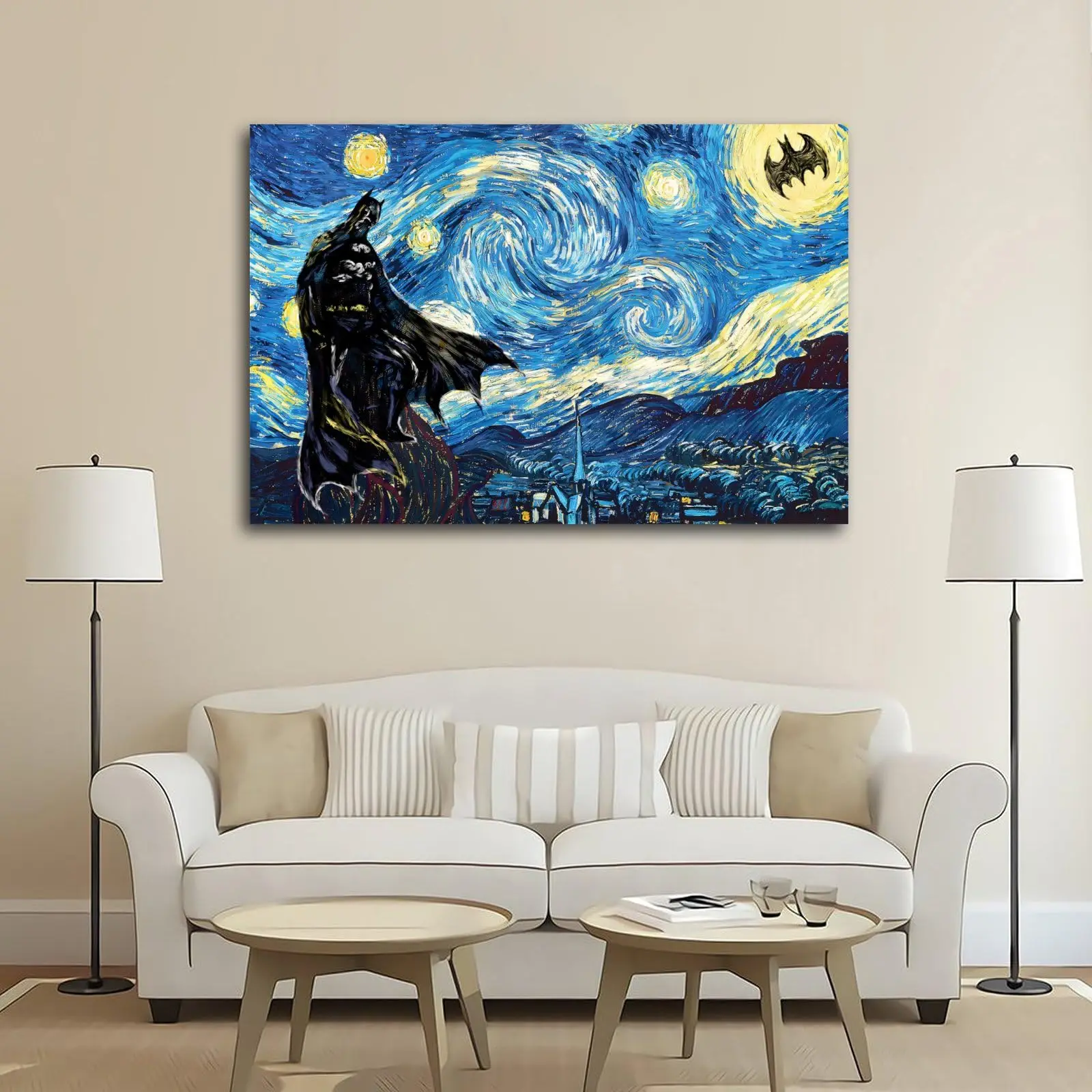 Bat Starry Night Canvas Art - No Framed Wall Decor for Living Room, Bedroom, Office & Bar