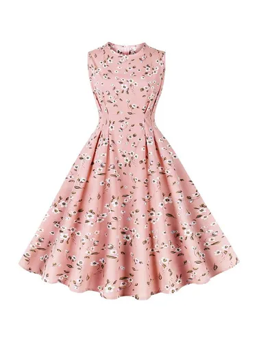 Vestido de verano con estampado Floral para mujer, vestido elegante Retro sin mangas para vacaciones en la playa, Vestidos de fiesta de los años 50
