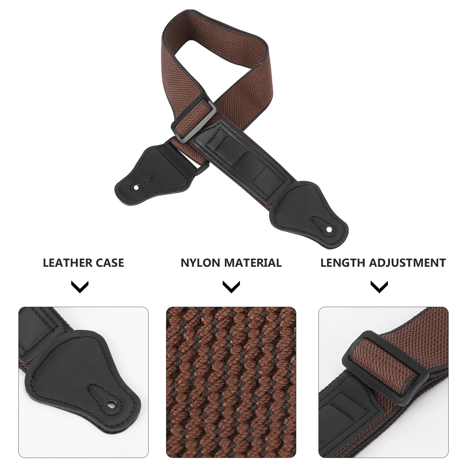 

Adjustable Durable Pu Cotton Guitar Strap With Pick Slot Brown Anti-Slip Strap For Folk Acoustic Electric Bass Guitar
