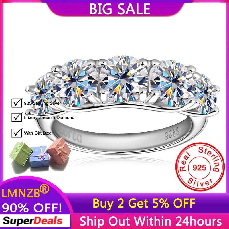 

With Gift Box! Super Luxury Sparkling 5pcs 3.6CT Zirconia Diamant Rings Women Wedding Band Silver 925 Rings Gift Jewelry