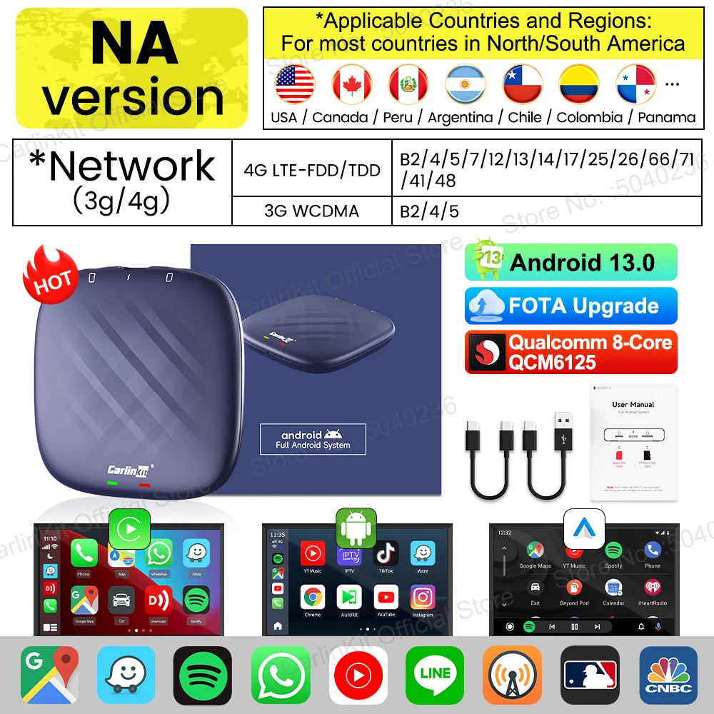 Android 13 CarlinKit Android Auto Draadloze CarPlay AI TV Box QCM6125 8-Core Split Screen 64G 128G Voor Netflix YouTube Play Store