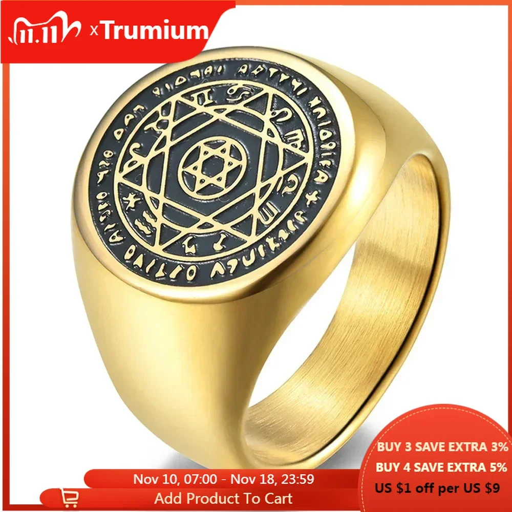 

Trumium Stainless Steel Hexagram The Seal of Weven Rings Pentagram of Solomon Rings for Men Finger Lucky Men Him Jewelry