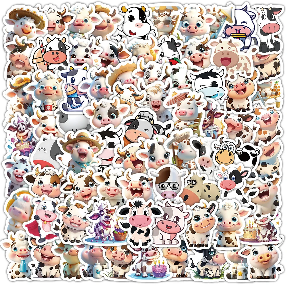 

10/30/50/100pcs Cute Animal Cow Cartoon Stickers Kawaii Graffiti Decals DIY Luggage Phone Scrapbook Classic Kids Toy Sticker