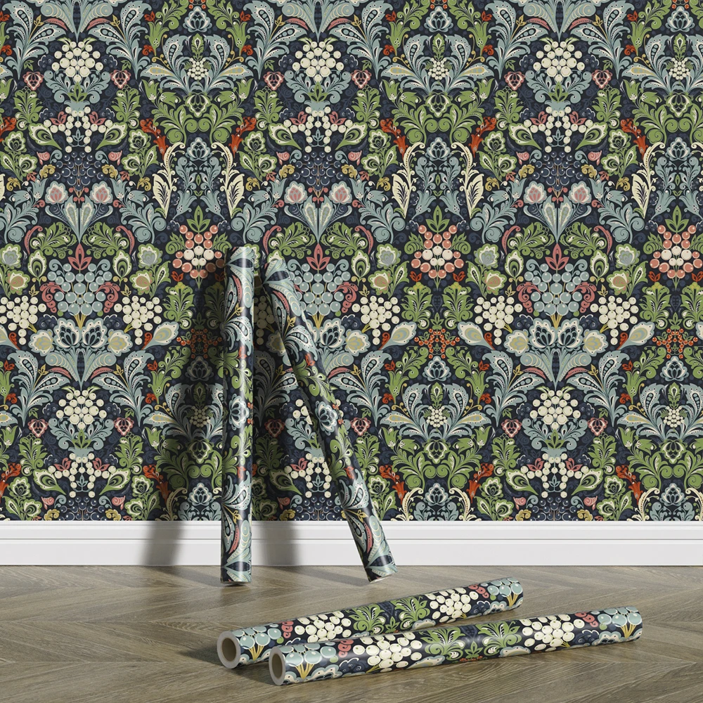Papel tapiz autoadhesivo de flores de hoja verde Vintage, Mural de pared impermeable, elegante, despegar y pegar, Fondo de vinilo, decoración Floral