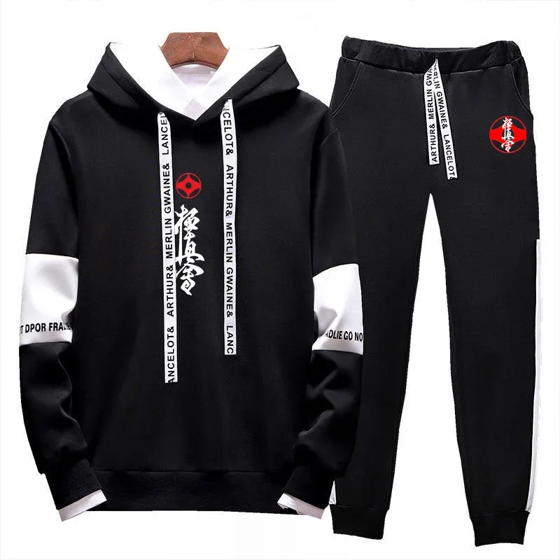 Kyokushin Set pakaian olahraga pria, baju switer cetak Karate dua potong, Hoodie Pullover musim gugur musim dingin + celana