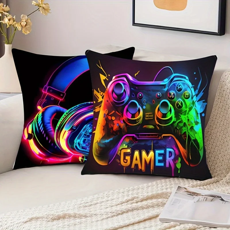 VIKAMA Game Controller Throw Pillow Cover for Boys' Bedroom, Game Room Decoration, Living Room Sofa Cushion Cover