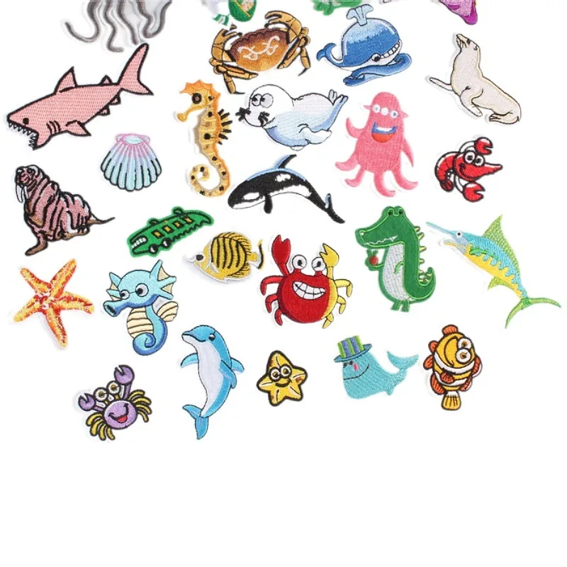 Embroidery Sea Animal Patches Cartoon Fish Dolphin Shell Stickers DIY Clothing Badge Sewing Clothes T Shirts Bag Hats Appliques