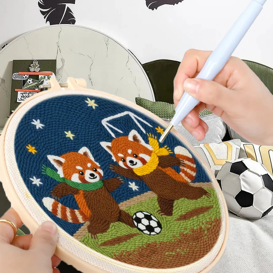 

GATYZTORY punch needle embroidery frame Animal Football Match Field Pattern Handmade Yarn Set Tufting Cross stitch kits Sewing