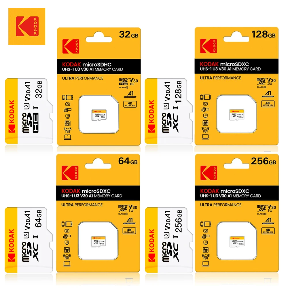 

KODAK Original U3 Micro Sd Card 128GB 256GB High Speed Microsd Memory Card HK HD Video TF card for DJI Pocket Cams PC Drones