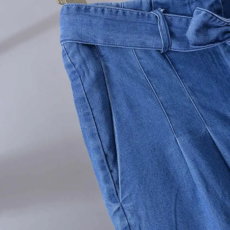 Pantalones vaqueros de seda de hielo azul para mujer, pantalones Harun holgados de cintura alta con lazo y cordones, pantalones vaqueros holgados informales de gran tamaño S-3XL