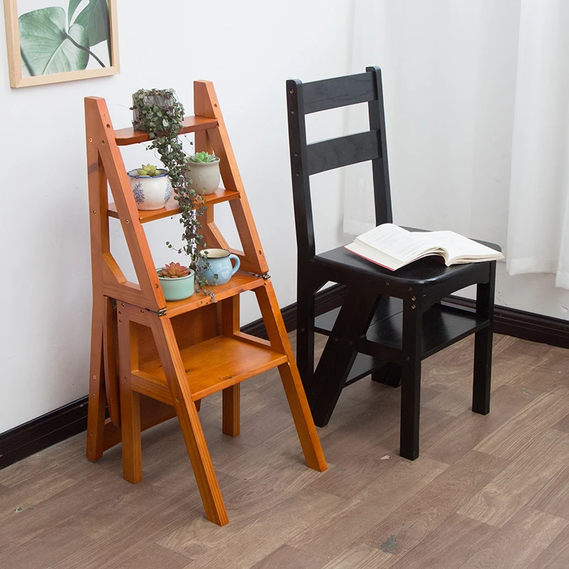  Solid Wood Multifunctional Ladder Stool Indoor Climbing Dualuse Step Stool Color Options Versatile Safe Design Home Essential