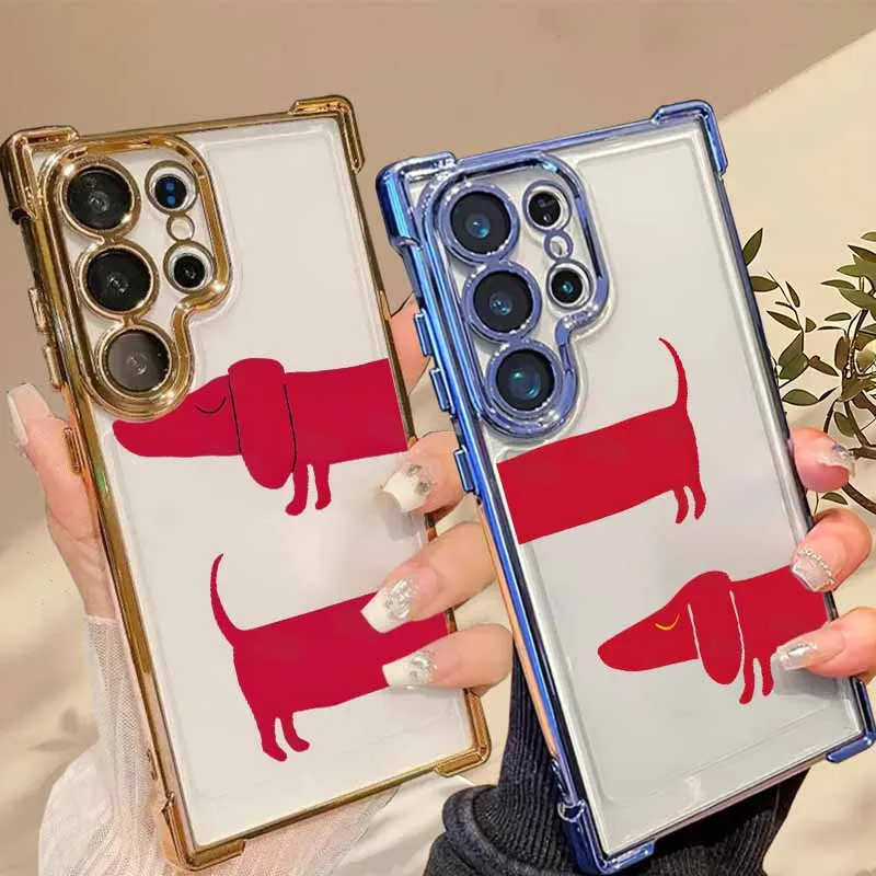 Cute red Sausage Dog For Samsung S26 S25 Edge S24 S23 S22 S21 S20 Ultra Funda Soft Silicone Plus Plating Anti-Fall Phone Case