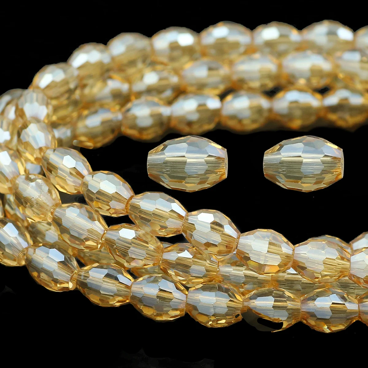 Rice Grain Shaped Gold Champagne Austrian Crystal Glass Loose Beads For DIY Jewelry Making 4x6/6x8mm Handmade Bracelet Necklaces