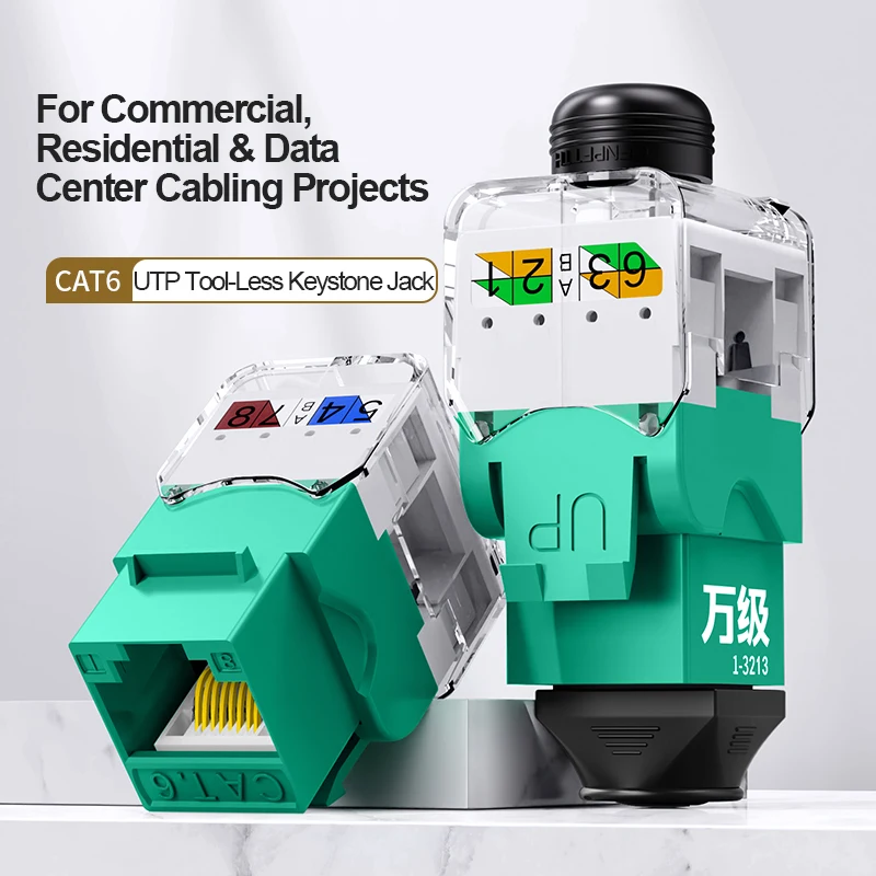 Сетевой разъем Wanjeed RJ45 Keystone Jack CAT6 с фиксатором Zip-Tie Free и безинструментальным модульным соединителем UTP, Ethernet-разъемы 1/10 Гбит/с