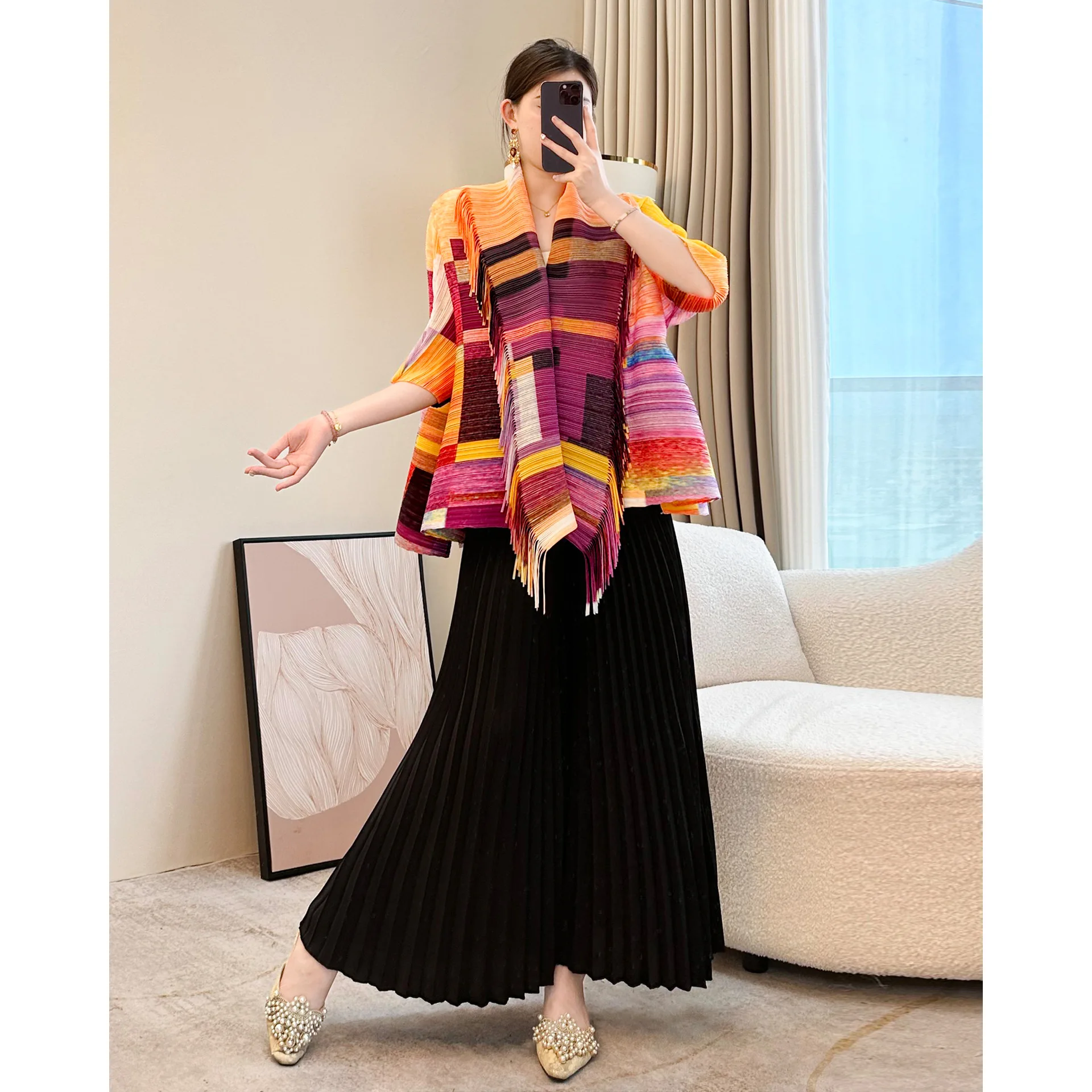 Miyake Style Pleated Summer Short Jacket for Women 2025 New Large Size Versatile Fashion Cardigan Top Personalized Outfit