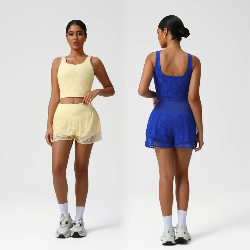 

Women's Yoga Suit Beautiful Back Bare Breathable Quick-drying Lace Suit Outdoor Sports Running Casual Fitness Set