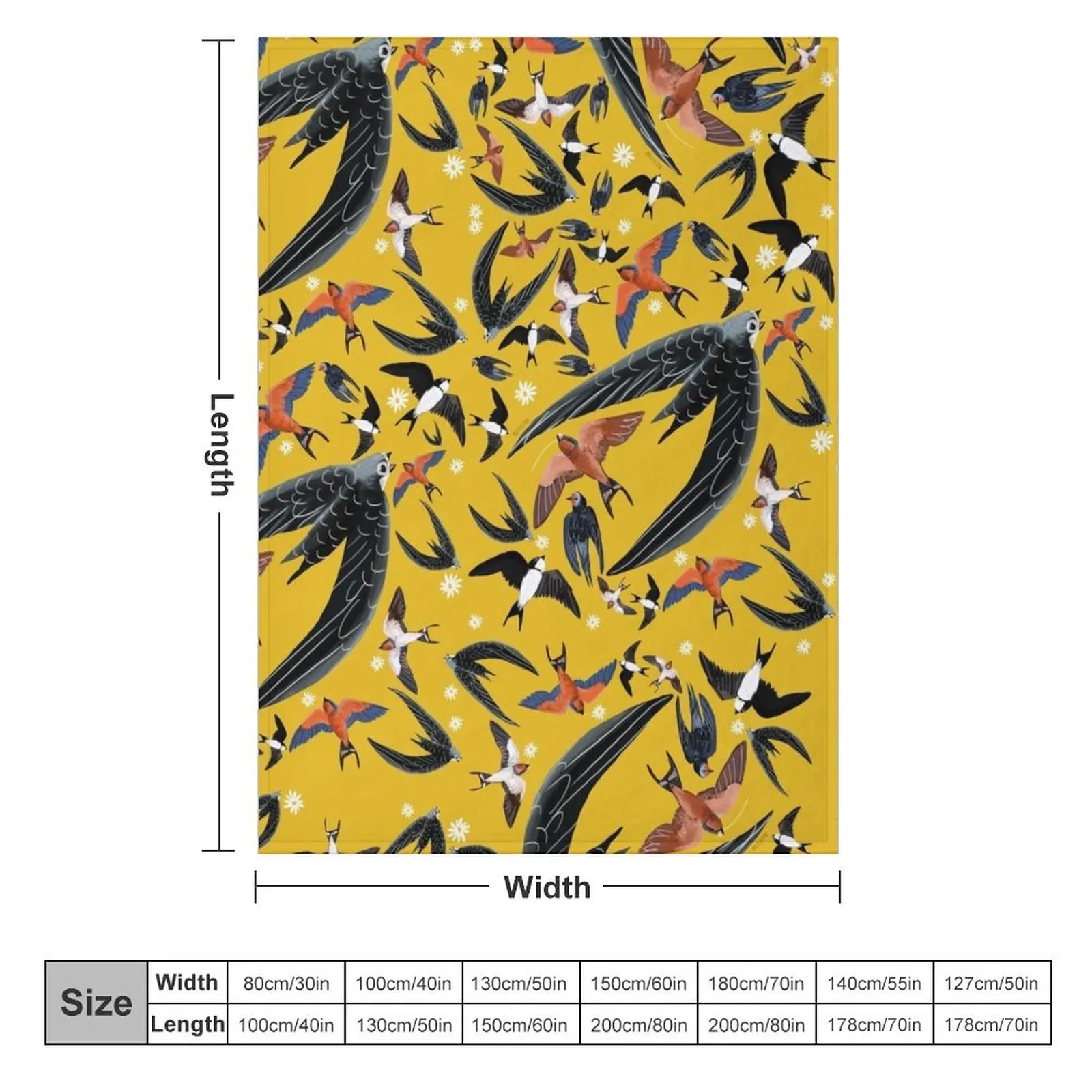 Swallows and swift pattern (Yellow) Throw Blanket Personalized Gift Plaid Blankets