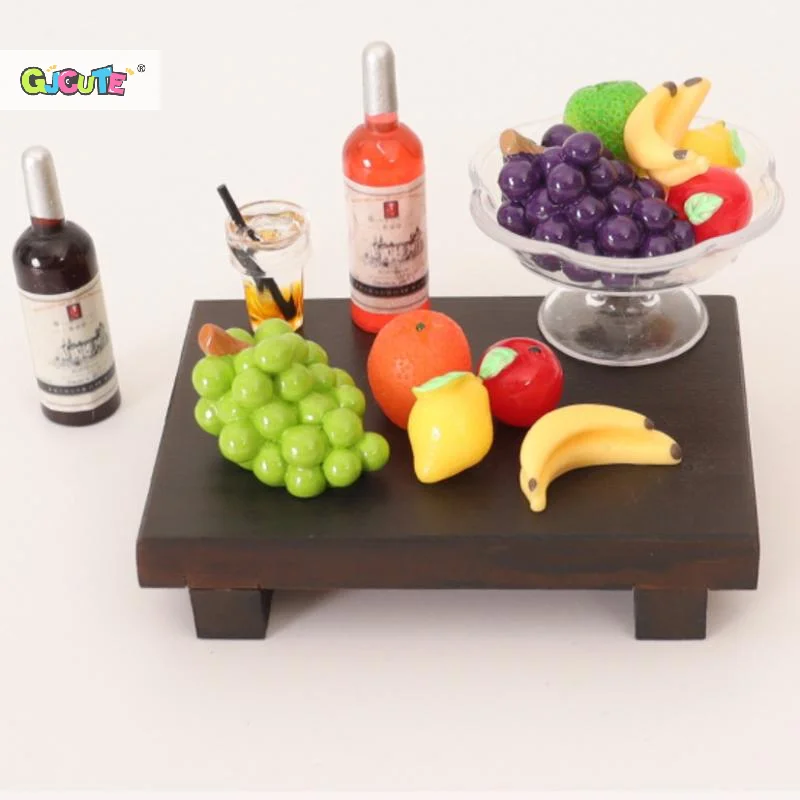 6 Teile/satz Simulation Transparent Obst Platte Banane Orange Traube Modell Puppenhaus Lebensmittel Und Spielen Miniatur Zubehör Für Kinder