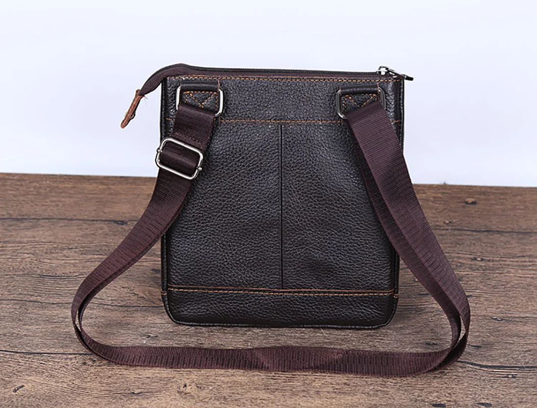 Mensageiro de couro genuíno para homens, bolsa de ombro tiracolo pequena monocromática, bolsa de negócios vintage casual, nova moda