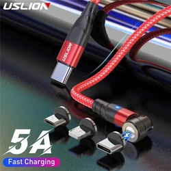 USLION PD 60W 5A Cabo Magnético QC 4.0 Carregamento Rápido Para Huawei Tipo C Para Tipo C 540 Rotação De Dados Carregador De Fio Para MacBook