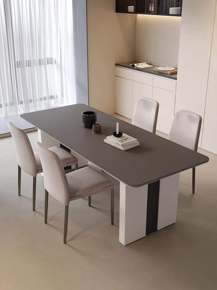 Household black slate dining table, modern minimalist Italian minimalist small unit rectangular high-end dining table