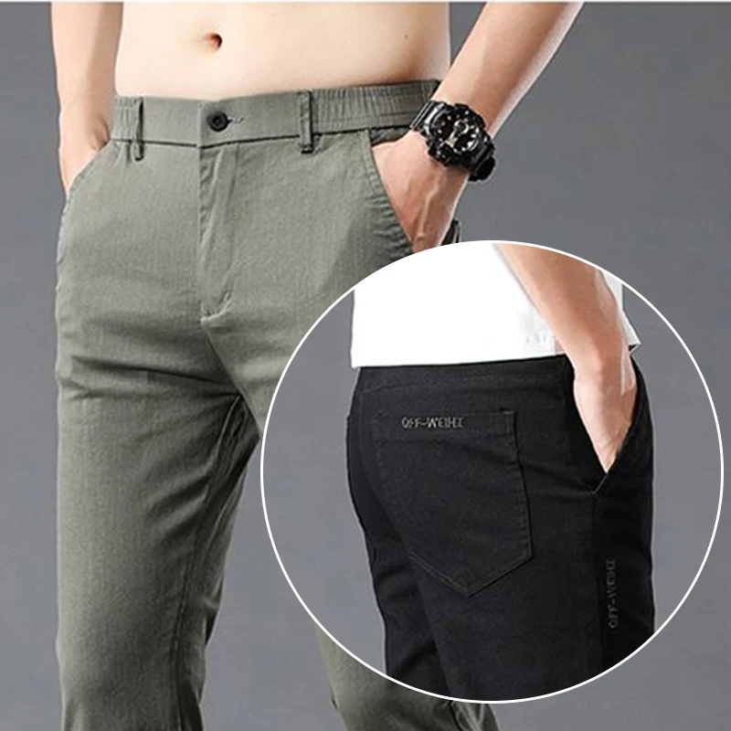

Summer Comfortable Light Gray Dark Grey Army Green Trousers Fashion Men Casual Straight Tailored Trousers Male Jean Like Pants