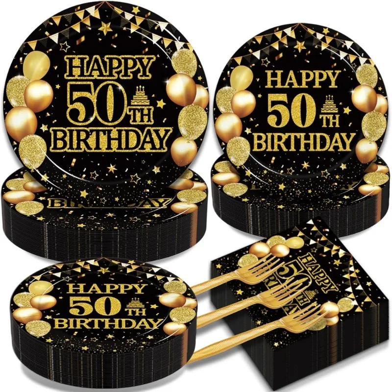 

Набор посуды для вечеринки в честь 50-летия, 200 шт., украшения в 1975 году, тарелки, салфетки, вилки для мужчин и женщин