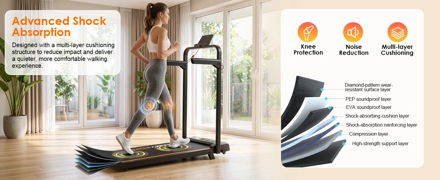 Faltbares Laufband mit 15% Steigung, Leises Laufband 2,5 PS, Laufband 12 km/h, App & LED, Walking Pad für Büro Max 150kg – Detail 6