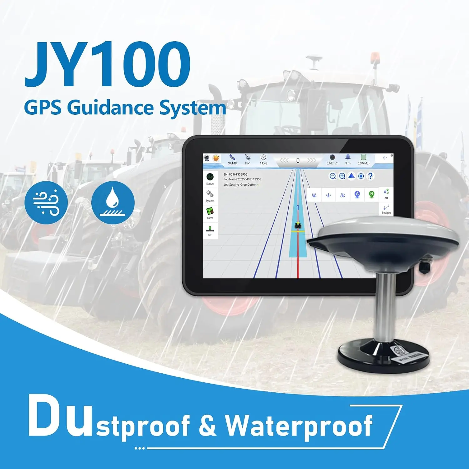 Tractor Guidance System with Precision AG Software, Android10 Tablet, 1-inch by CORS, 4-inch by PPP Connection, A-B line Guidanc