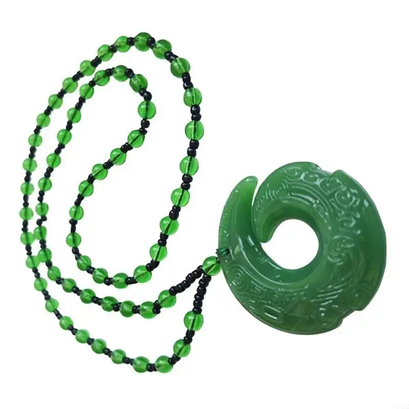 Stylish Necklace with Jade Beaded Chain Sophisticated Round Jade Pendant Neck Jewelry Eye Catching Neck Accessory