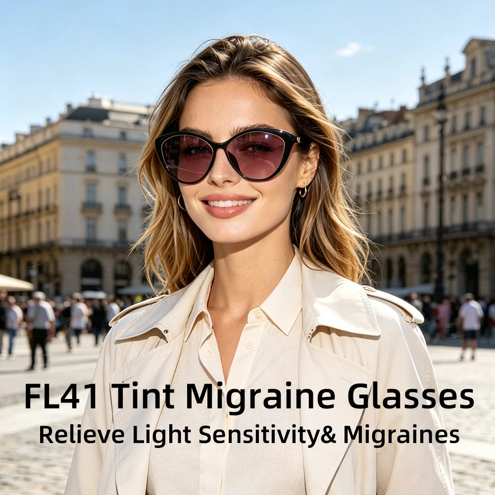 SHINU Photochromic Progressive Multifocal FL-41 Dyed Blue Green Light Blocking Lenses Migraine Photophobia Glasses For Women