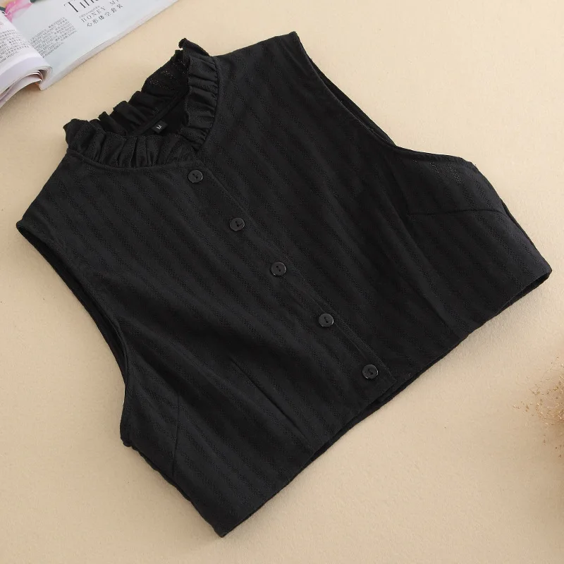 Fake Versatile Autumn Winter Spring Pure Breathable Fit Cotton Linen Ruffled Edge Round Neck Korean Version