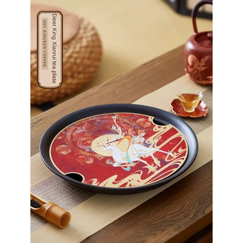 

Deer King Blessing Copper Tea Tray Household Water Storage Tea Table Draining Tray Tea Set Tray Office Reception