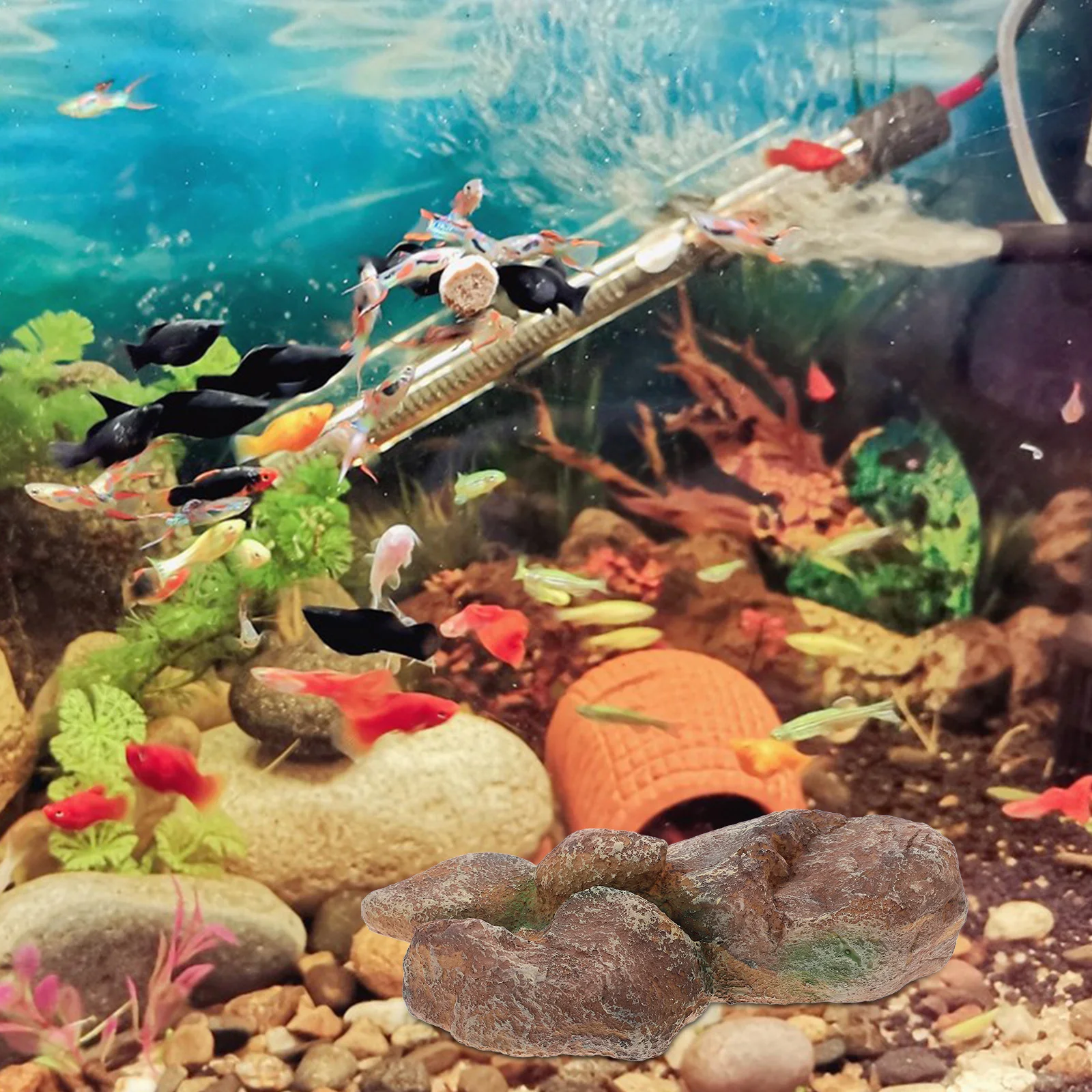 

Simulation Fake Mountain Decor For Aquarium Realistic Resin Rockery Ornament With Cave Hideout Landscape Fish Tank