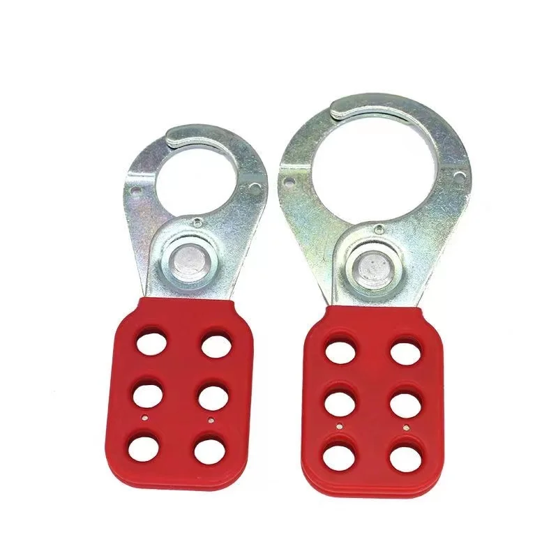 1PCS Red Industrial safety lockout Hasps Six Hole steel 1Inch 1.5Inch Lock Steel Hook with Plastic Coated Body Hardware