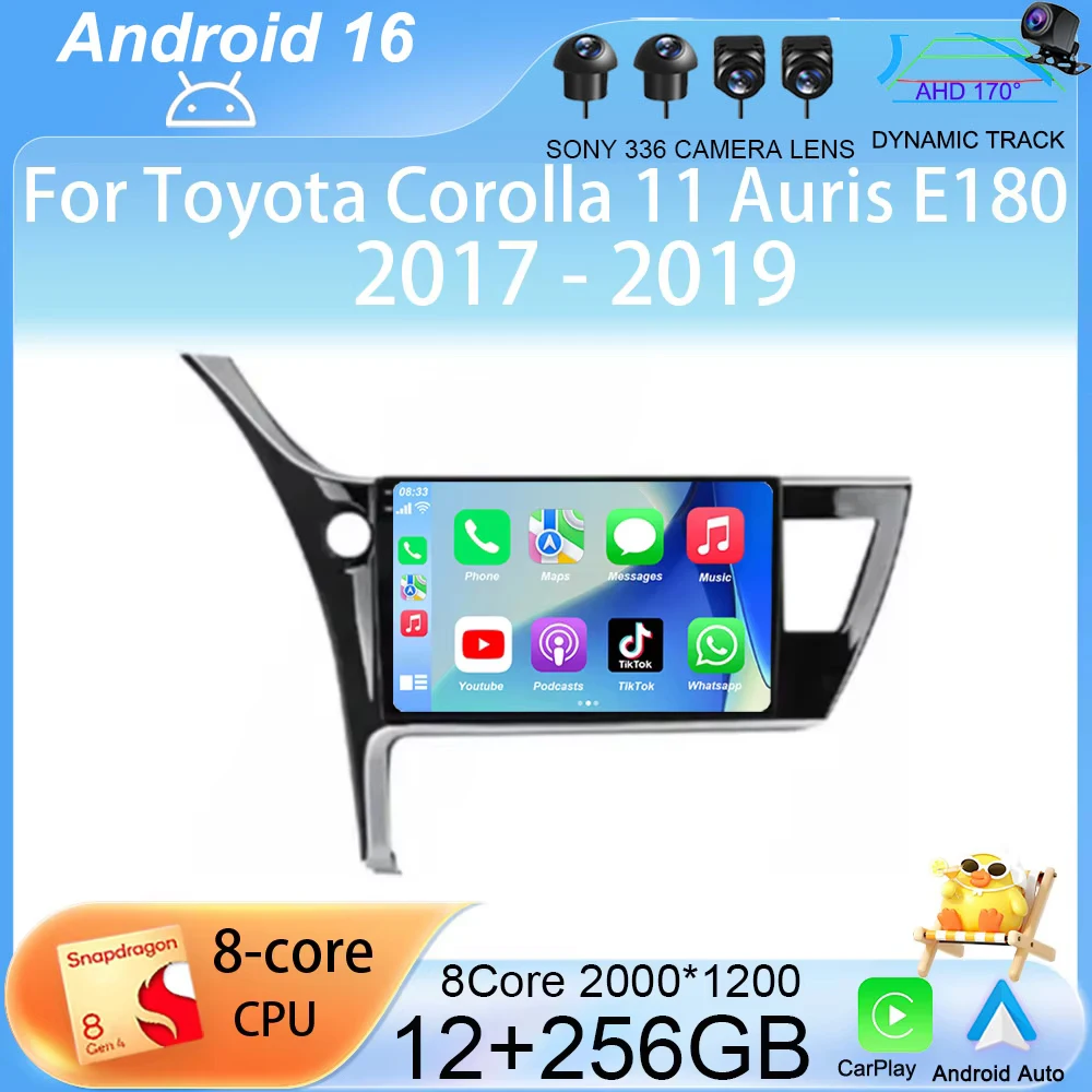 Carplay GPS 4g Android 16 For Toyota Corolla 11 Auris E180 2017- 2019 Multimedia Car Player Navigation Screen GPS Radio No 2 Din