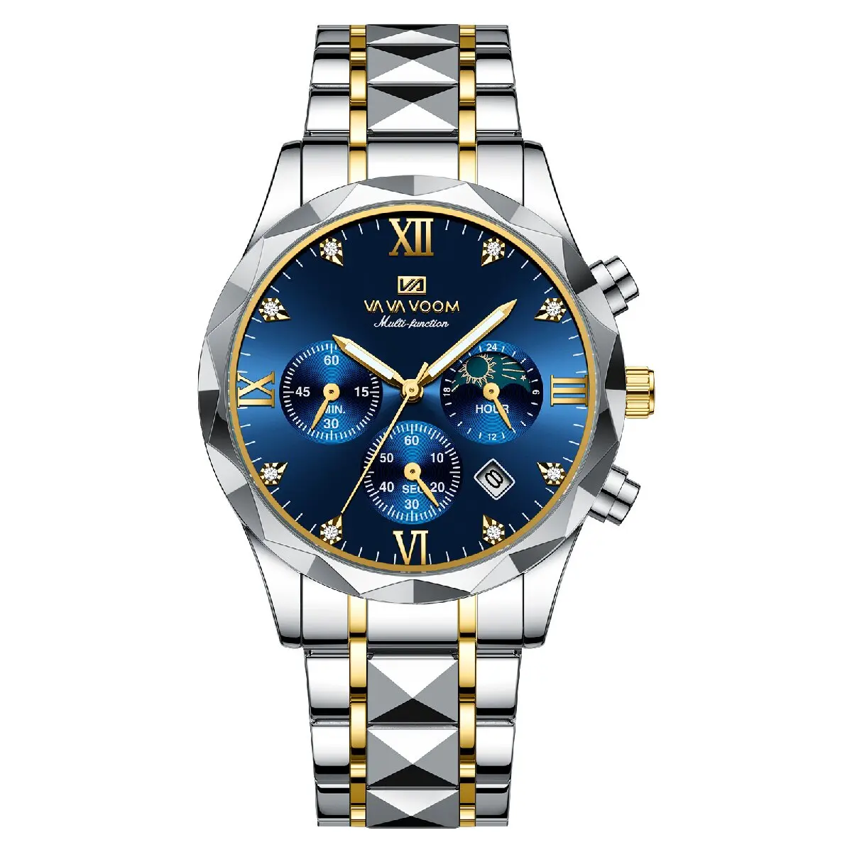 Waterdichte Precisie Stalen Band Heren Horloge Nieuwe Quartz Horloge Kalender Business Blauwe Kamer Gouden Horloge Heren Horloge