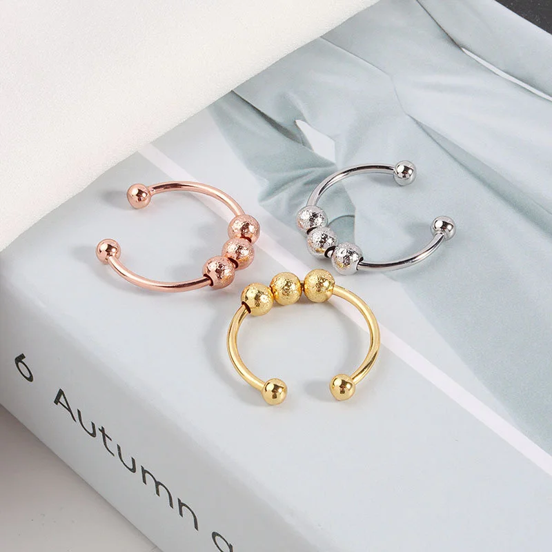 

925 Sterling Silver Simple Fashion Beads Ring Rotate Freely Spinner Rings For Women Girls Wedding Fine Jewelry Gifts