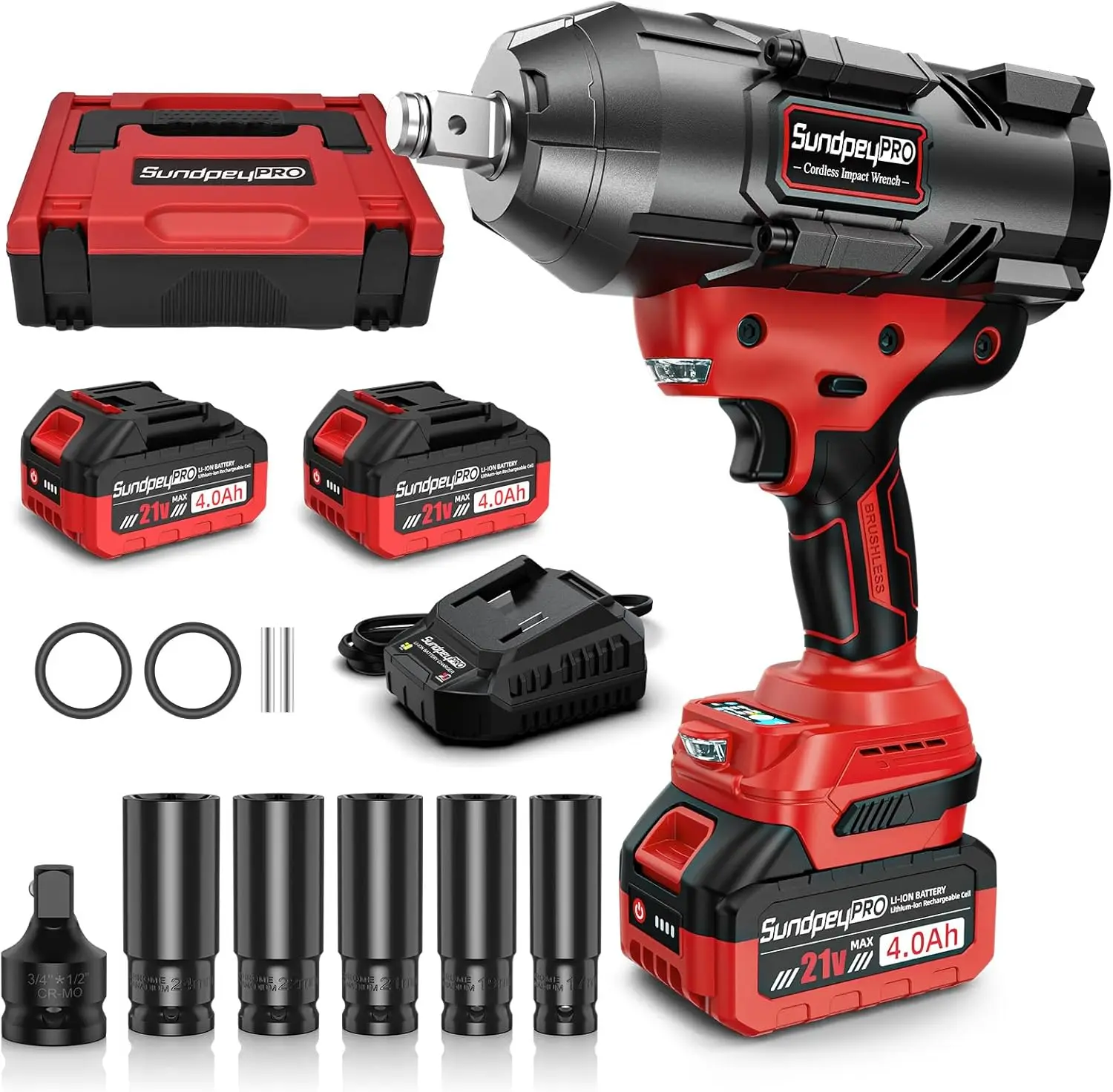 

Cordless Impact Wrench 1600Ft-lbs - 2100N·m High Torque Impact Gun with 2 * 4.0Ah Battery - 3/4 Inch Brushless Impact Driver