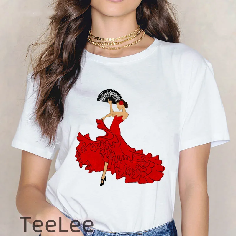 Flamenco flamenca spagna t-shirt donna stampa ballerina top Tee Summer Manga t-shirt donna grafica divertente t-shirt femminile