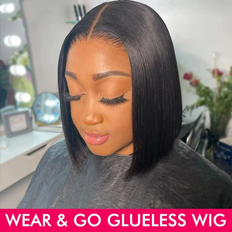 Wear Go Glueless Bob Wig Lace Front Human Hair Wigs Pre Plucked Straight 13x4 HD Transparent Lace Frontal Wig Short Bob on Sale